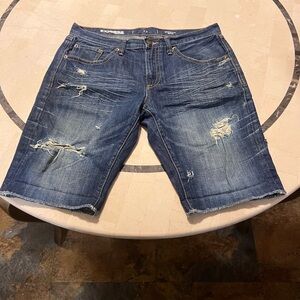 Express Men's Ripped Indigo Jean Shorts